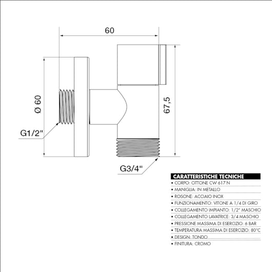 Rubinetto arredo attacco lavatrice 1/2 x 3/4 cromato