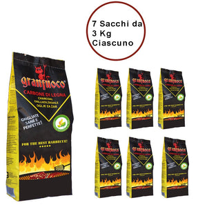 Carbone per grill e barbecue argentina confezione da 7 sacchi da 3 kg ciascuno