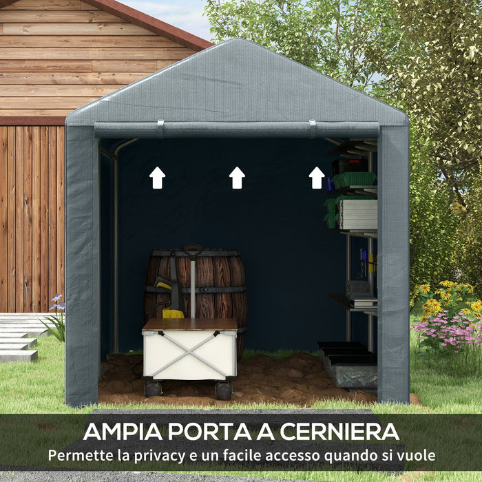 Capanno Box per Attrezzi da Giardino 160x218x172 cm Tenda in PE anti UV e Acciaio Grigio scuso