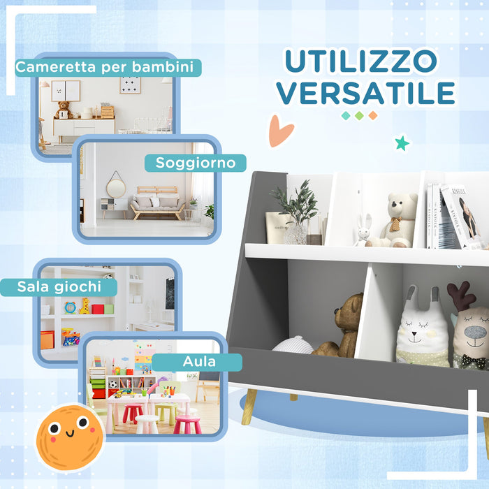 Mobile Portagiochi per Bambini a 2 Livelli con 5 Scomparti 80x34x79 cm in Legno Grigio