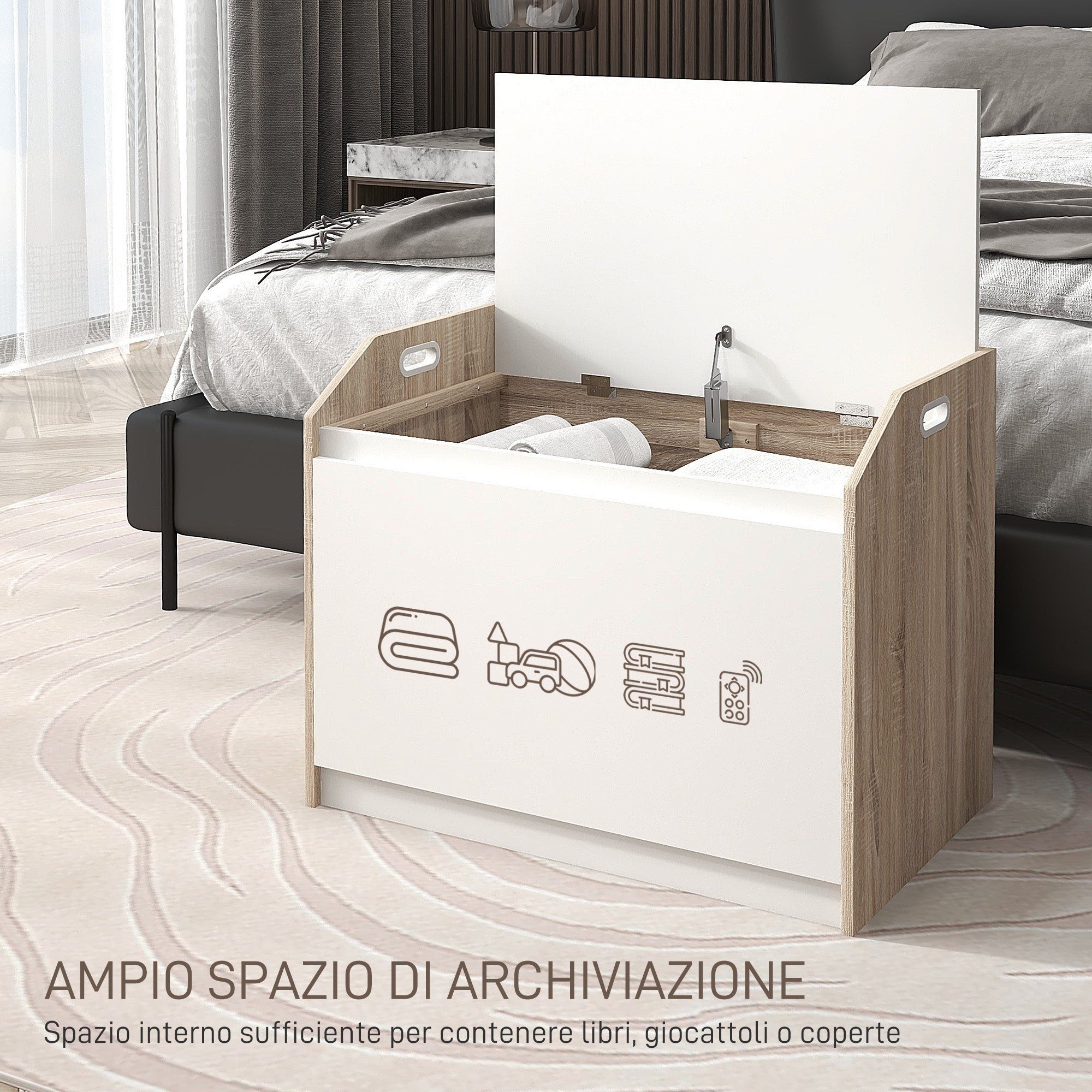 Cassapanca Moderna con Schienale e Vano Contenitore 62,4x40x51,5 cm in Legno Bianco