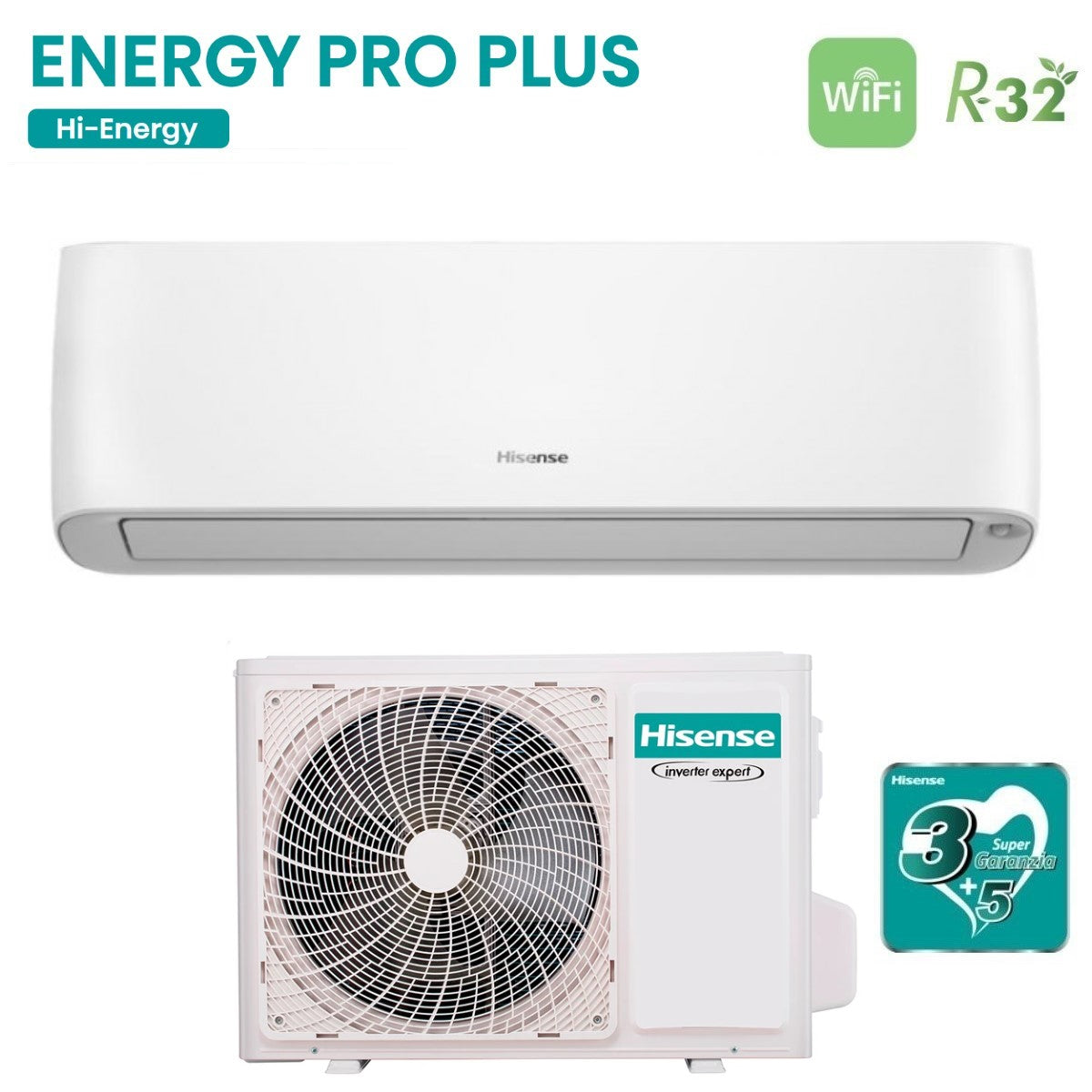 Climatizzatore Condizionatore Hisense Inverter serie ENERGY PRO PLUS 9000 Btu QE25XV2AG + QE25XV2XW R-32 Wi-Fi Integrato Classe A+++/A+++