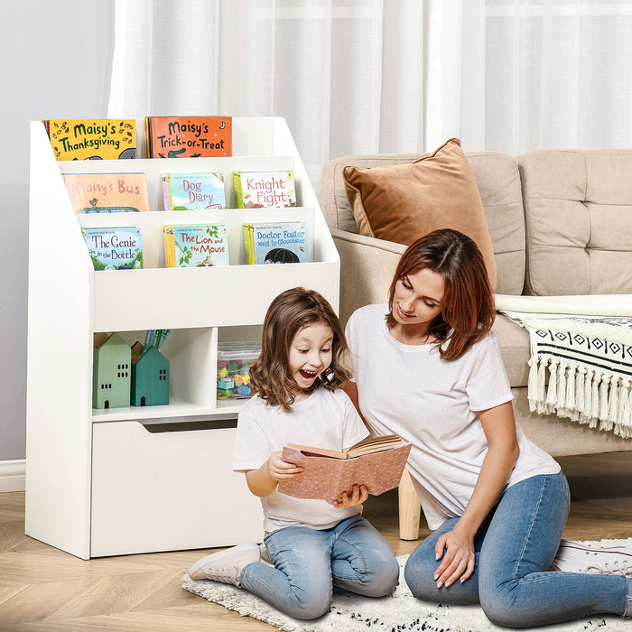 Libreria per Bambini 60x29,9x90 cm con Ripiani e 1 Cassetto in MDF Bianco