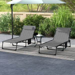 Set 2 Lettini Prendisole da Giardino 65x188x36 cm in Acciaio e Poliestere Grigio e Nero