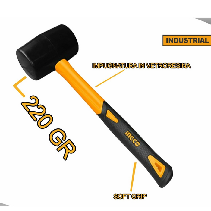 Martello in gomma nera con impugnatura in vetroresina da 450 gr