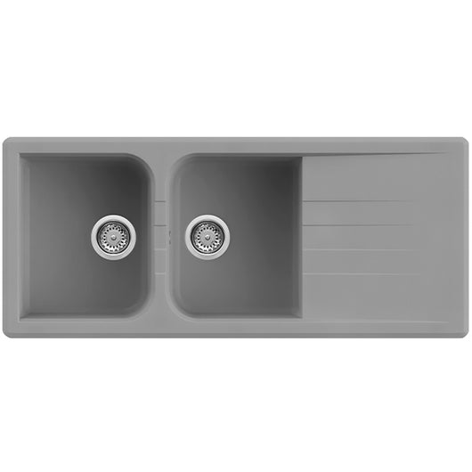 Lavello Quareco incasso 2 vasche con gocciolatoio 116x50 Prime 116 Granito Grigio QLP116GR