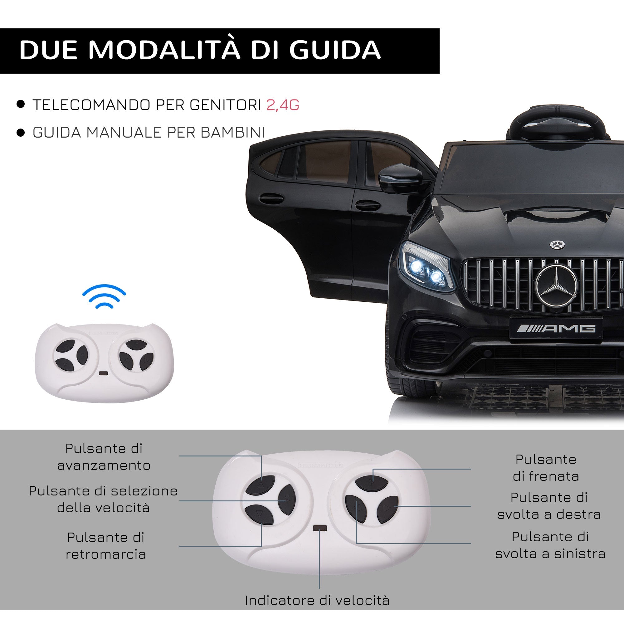 Macchina Elettrica per Bambini 12V con Licenza Mercedes GLA 45 AMG Nera