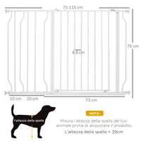 Cancelletto di Sicurezza per Cani Estensibile 75-115 cm per Scale e Porte in Acciaio e ABS Bianco