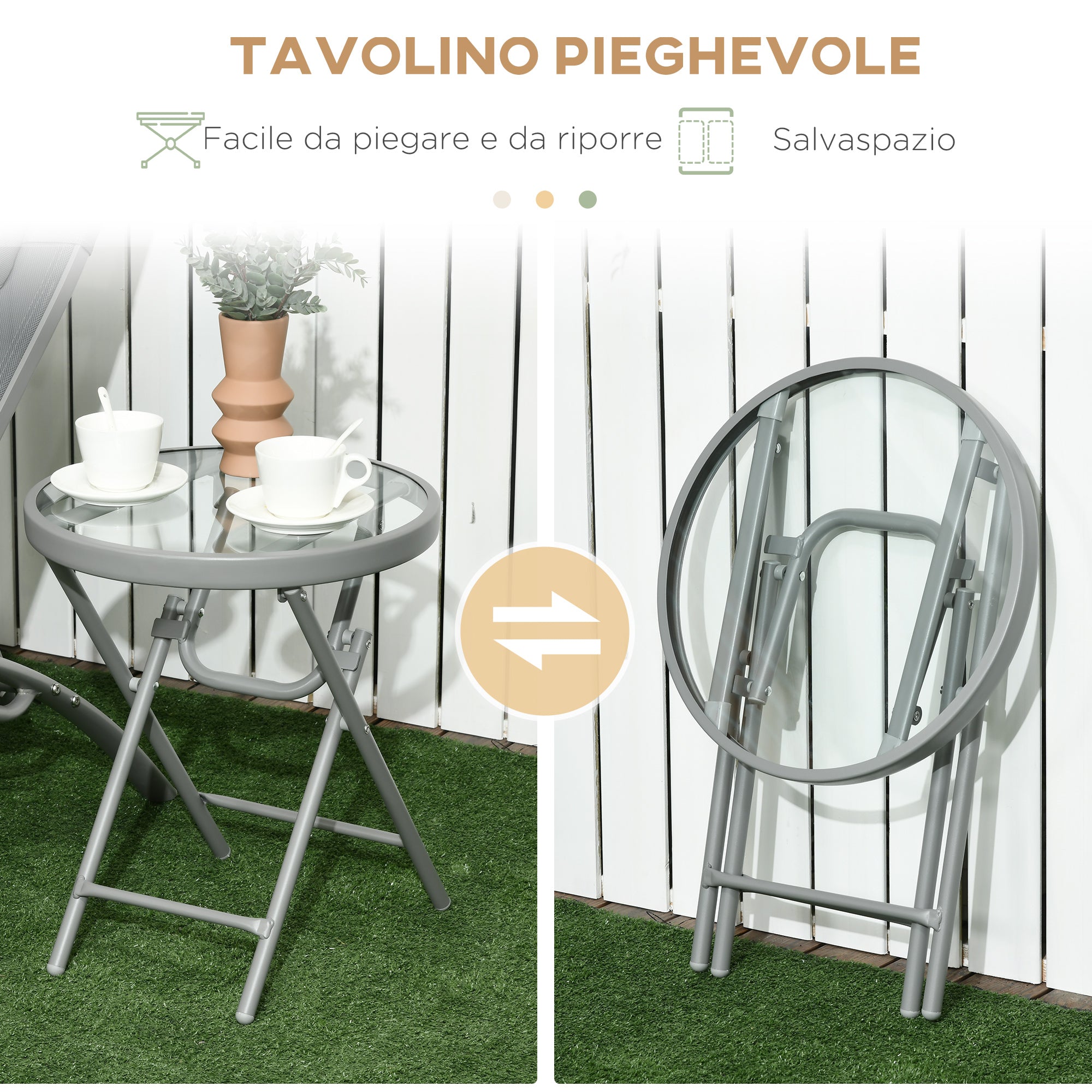 Set 2 Lettini Prendisole da Giardino 62x165x82 cm con Tavolino in Alluminio e Acciaio Grigio