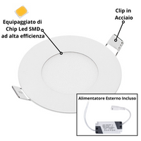 Pannello led incasso 8 cm 3watt slim tondo soffitto alimentatore incluso temperatura 4500k 