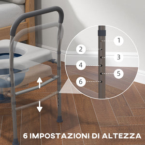 Sedia WC per Anziani e Disabili 4 in 1 Regolabile in Altezza 64x53x70-82 cm con Braccioli Imbottiti Grigio