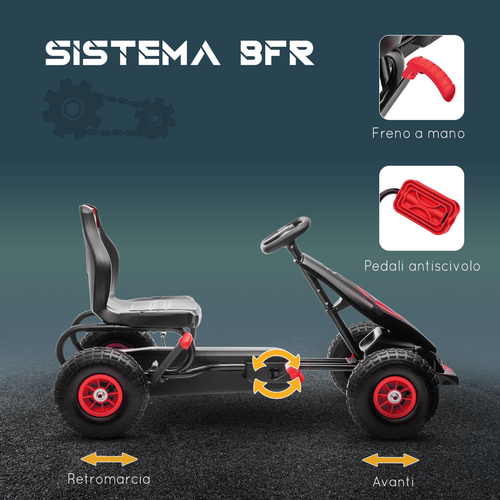 Go-Kart a Pedali per Bambini con Sedile Regolabile Rosso