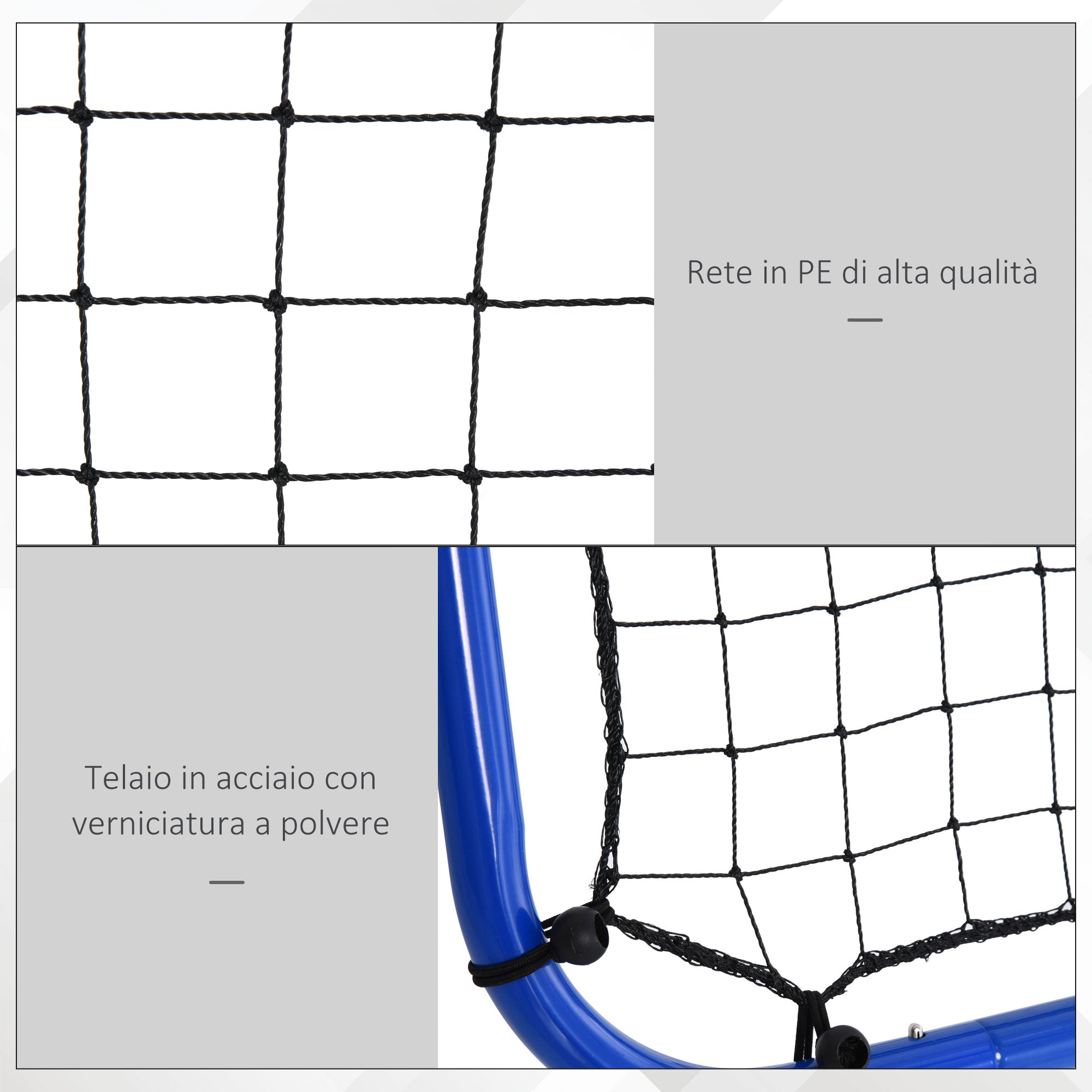 Rete Rimbalzo da Calcio Pieghevole 100x95x90 cm con Angolo Regolabile e Picchetti Blu