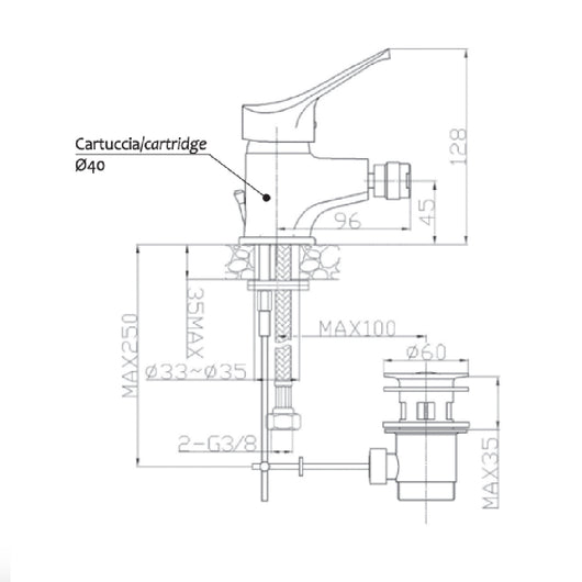 Miscelatore bidet cromato bagno rubinetto cartuccia piletta flessibile serie sei