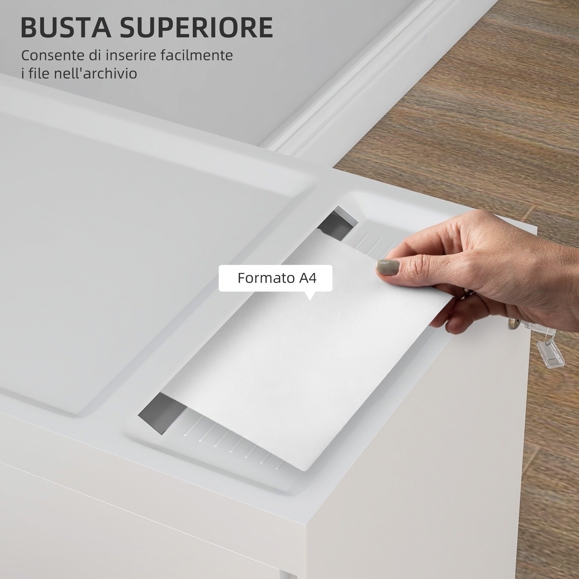 Schedario per Ufficio 2 Cassetti con Chiave Fessura a Busta 30x50x53,5 cm in Acciaio Bianco