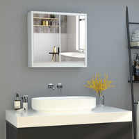 Armadietto Bagno a 2 Ante con Specchiera e Ripiano Regolabile  48x14,5x45 cm in MDF Bianco