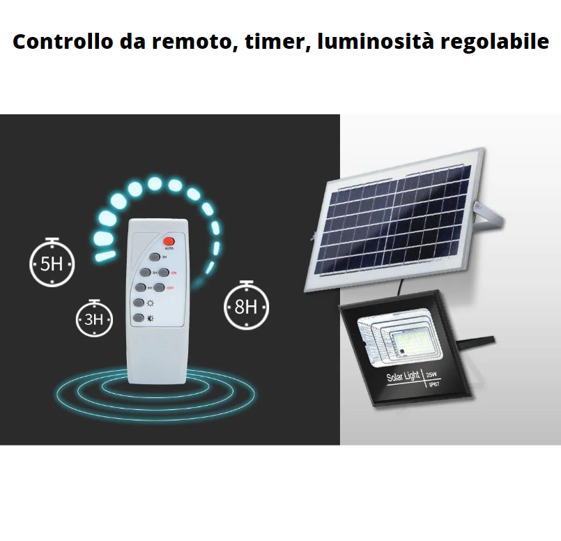 Proiettore led solare 60 watt nero policristallino ip67 6500k