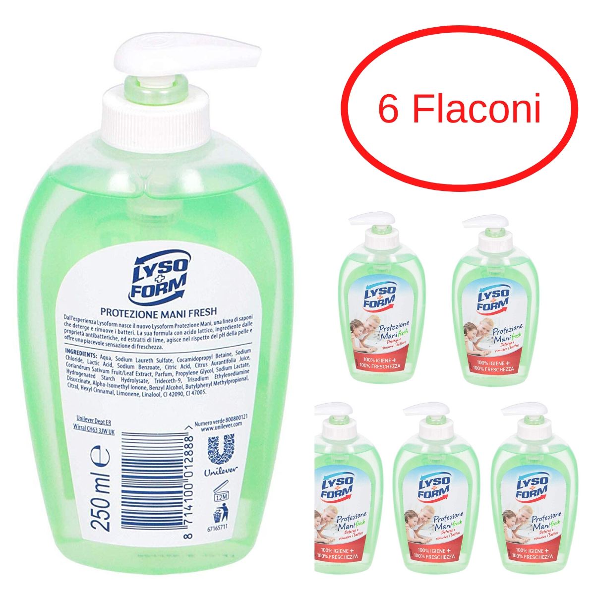 Lyso form detergente protezioni mani fresh confezione 6 flaconi da 250 ml