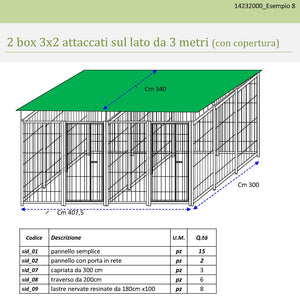 2 box per cani in linea con copertura ciascuno da 3x2 metri con zincatura a caldo