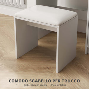 Consolle Trucco con Specchio e Sgabello 80x40x132 cm Bianco