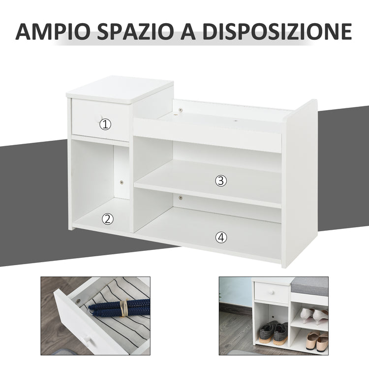 Panca da Ingresso Scarpiera 81x31,5x49 cm in Legno  Bianco