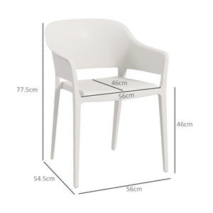 Set 4 Sedie da Giardino  Impilabili con Braccioli e Schienale Alto 56x54,5x77,5 cm in Plastica Bianco