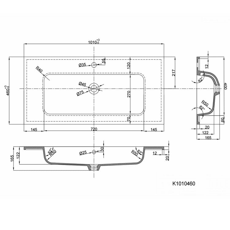 Lavabo ad incasso in mineral marmo 101x46 cm mobile composizione bagno *** confezione 1