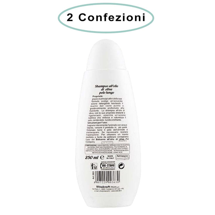 Vitakraft shampoo per cani specifico per pelo lungo all'olio di oliva 2 confezioni da 250 ml