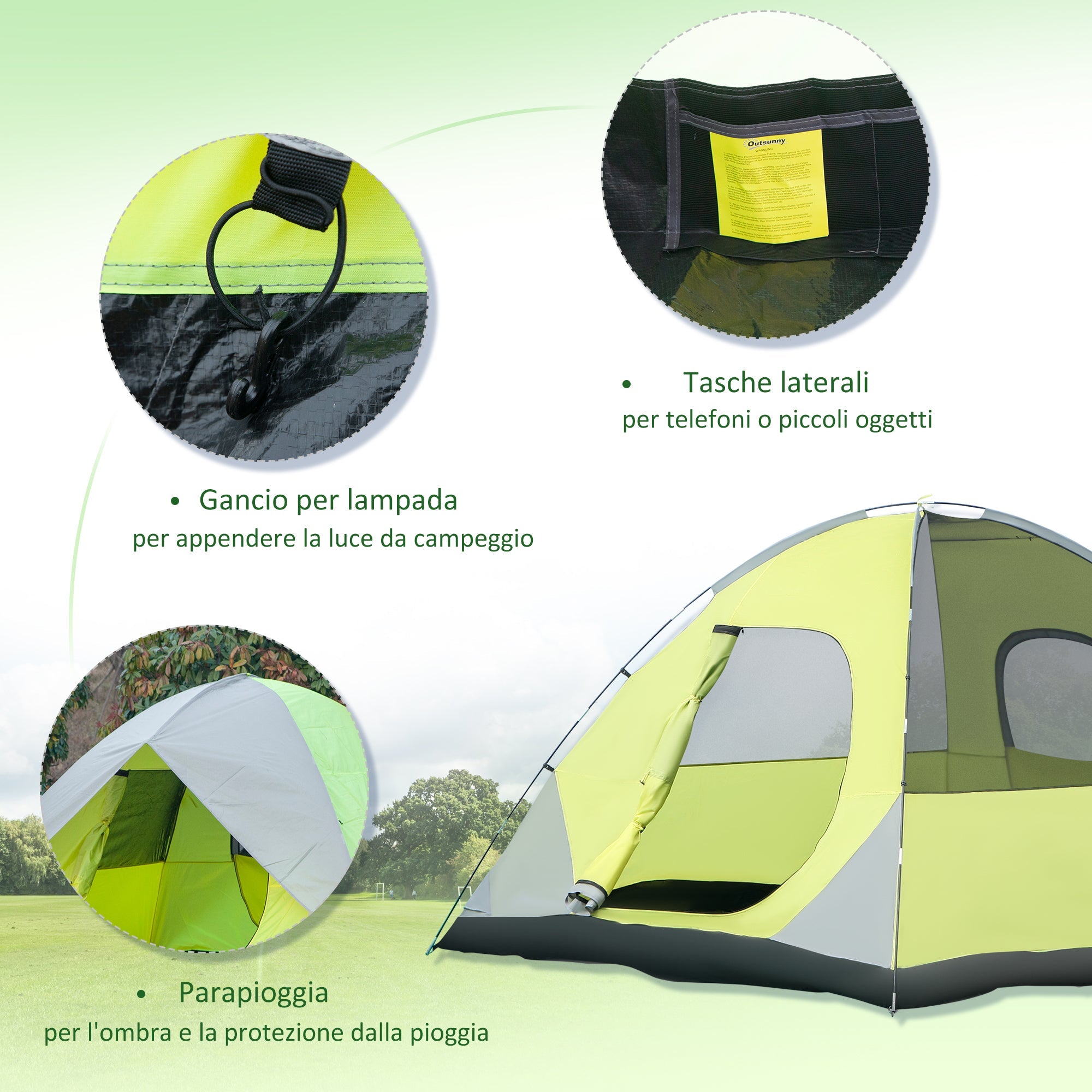 Tenda da Campeggio 3-4 Persone a Cupola 300x300x180cm Impermeabile e Anti UV Giallo e Grigio