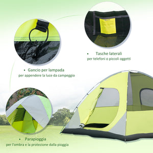 Tenda da Campeggio 3-4 Persone a Cupola 300x300x180cm Impermeabile e Anti UV Giallo e Grigio