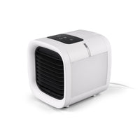 Icecube - Ventilatore e nebulizzatore da tavolo con display touch screen e LED sostituibile che cambia colore. Ventilatore da appoggio ricaricabile tramite USB. 16,5x17,2x17,5 cm