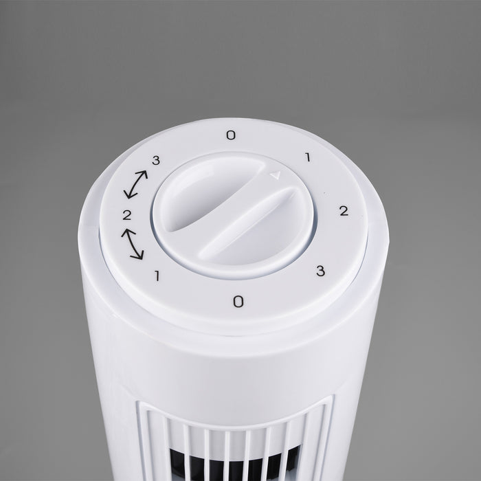 Malmo - Ventilatore a torre oscillante con tripla velocità di ventilazione. Ventilatore da terra in plastica colore bianco. Ø22x73,5H cm