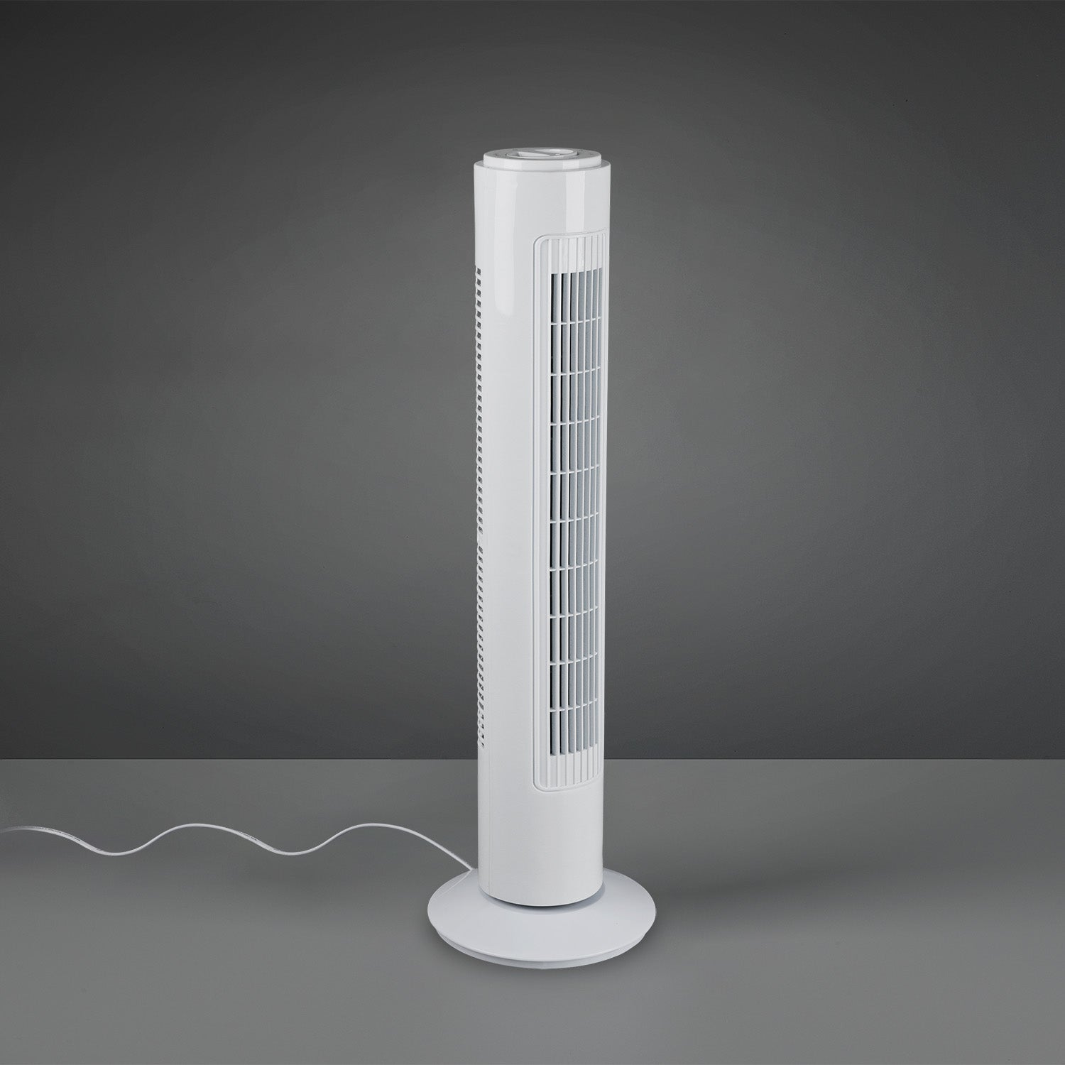 Malmo - Ventilatore a torre oscillante con tripla velocità di ventilazione. Ventilatore da terra in plastica colore bianco. Ø22x73,5H cm