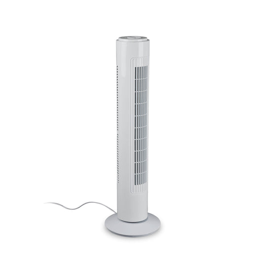 Malmo - Ventilatore a torre oscillante con tripla velocità di ventilazione. Ventilatore da terra in plastica colore bianco. Ø22x73,5H cm