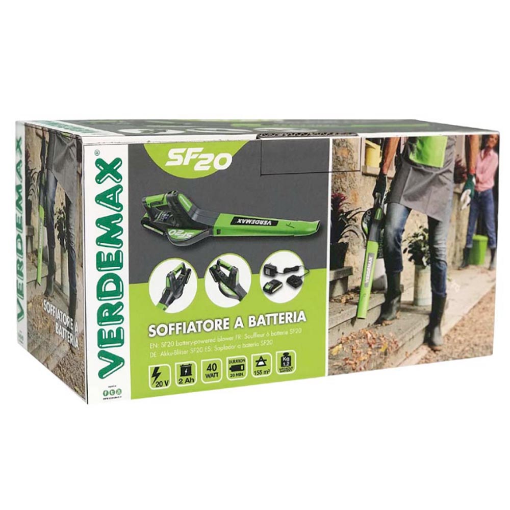 Soffiatore a batteria da giardino sf20 batteria litio 20v 2ah verdemax