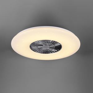 Visby - Ventilatore e plafoniera LED Ø75 cm con diffusore satinato, telecomando, dimmer, timer, luce notturna ed effetto stelle. Temperatura di colore infinitamente variabile (3000-6500K)