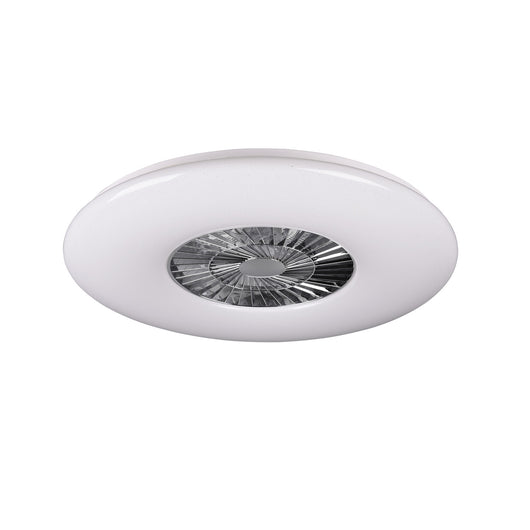 Visby - Ventilatore e plafoniera LED Ø75 cm con diffusore satinato, telecomando, dimmer, timer, luce notturna ed effetto stelle. Temperatura di colore infinitamente variabile (3000-6500K)