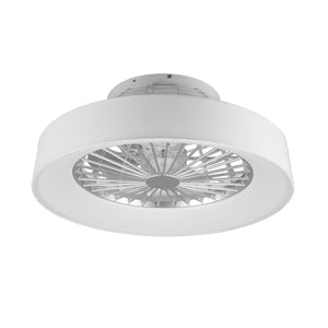 Faresund - Ventilatore e plafoniera LED Ø47 cm con bordo in tessuto bianco, telecomando, dimmer, timer, luce notturna ed effetto stelle. 3000-6500K / 3300Lm /26W