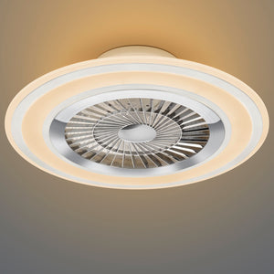 Flaga - Ventilatore e plafoniera LED Ø60 cm con bordo satinato bianco, telecomando, dimmer, timer, luce notturna ed effetto stelle. 3000-6500K / 5000Lm /40W