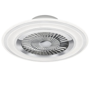 Flaga - Ventilatore e plafoniera LED Ø60 cm con bordo satinato bianco, telecomando, dimmer, timer, luce notturna ed effetto stelle. 3000-6500K / 5000Lm /40W