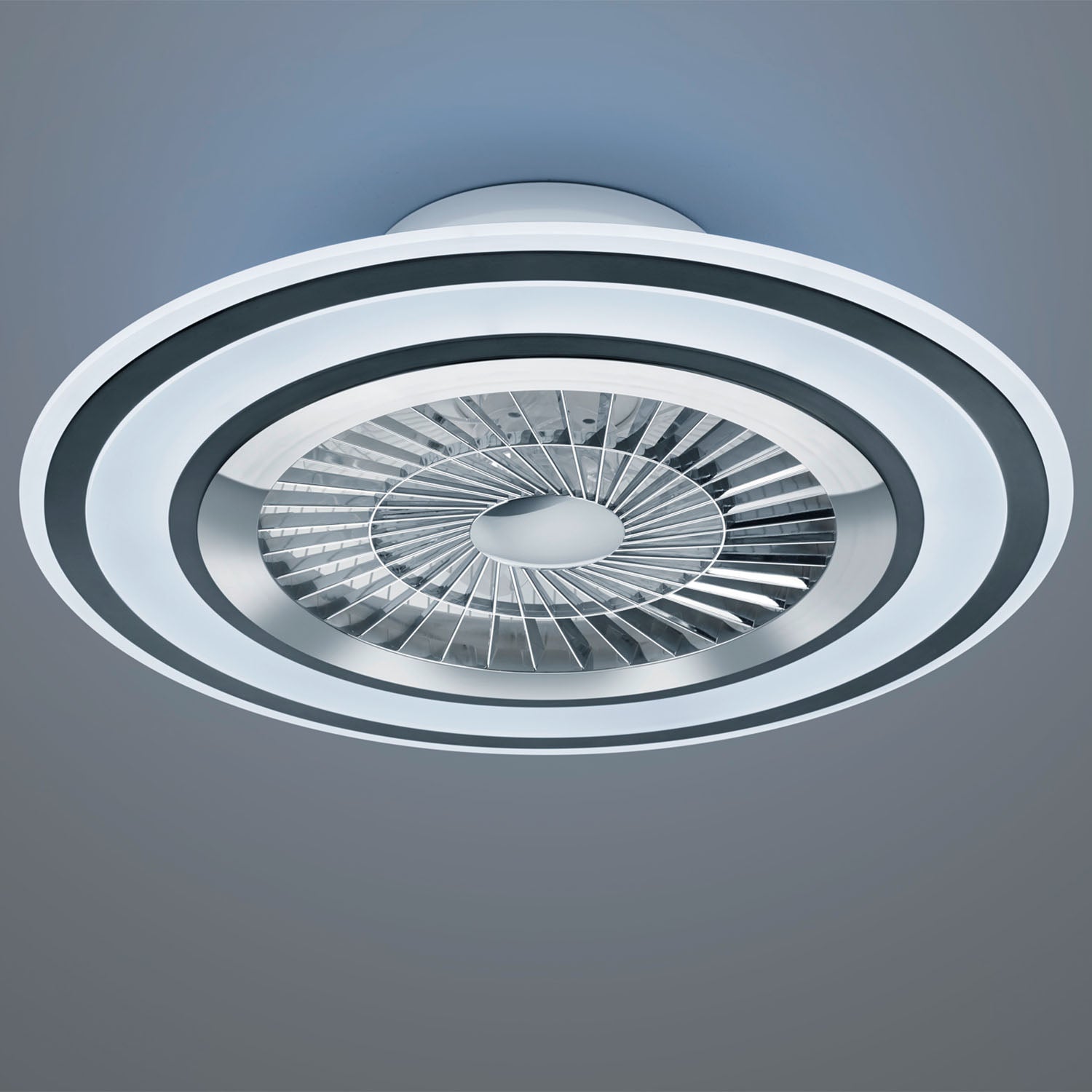 Flaga - Ventilatore e plafoniera LED Ø60 cm con bordo satinato nero, telecomando, dimmer, timer, luce notturna ed effetto stelle. 3000-6500K / 5000Lm /40W