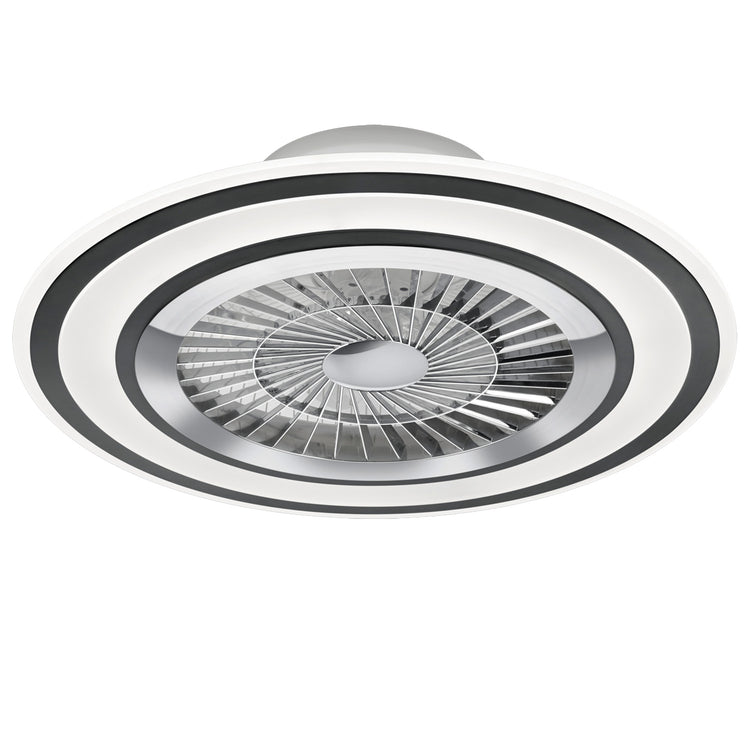 Flaga - Ventilatore e plafoniera LED Ø60 cm con bordo satinato nero, telecomando, dimmer, timer, luce notturna ed effetto stelle. 3000-6500K / 5000Lm /40W