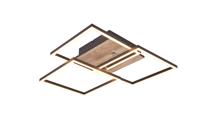 Plafoniera LED 3 quadrati con telecomando Moynash effetto legno