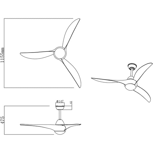 Alesund - ventilatore da soffitto con plafoniera led bianco