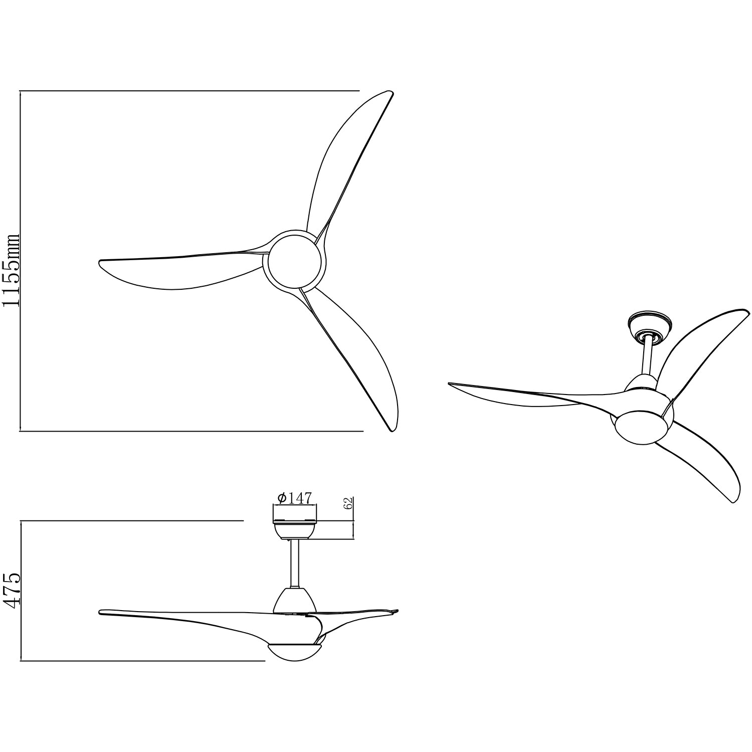 Alesund - ventilatore da soffitto con plafoniera led titanio