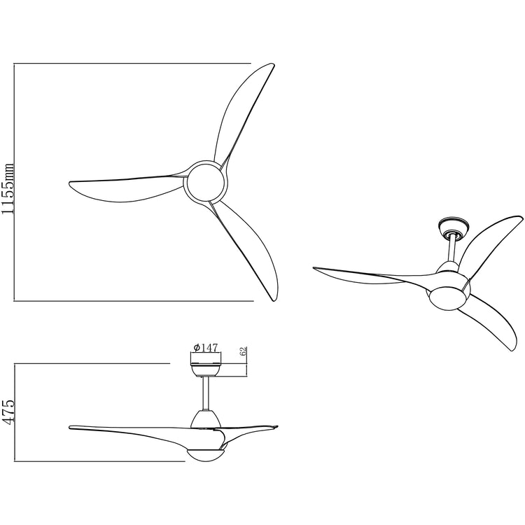 Alesund - ventilatore da soffitto con plafoniera led titanio