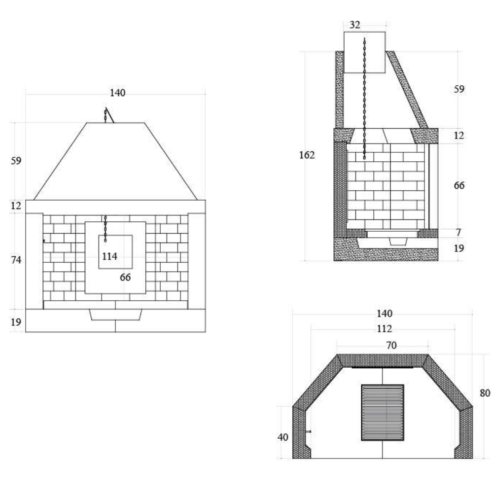 Camino legna prefabbricato refrattario focolare aperto m140 ref riscaldamento