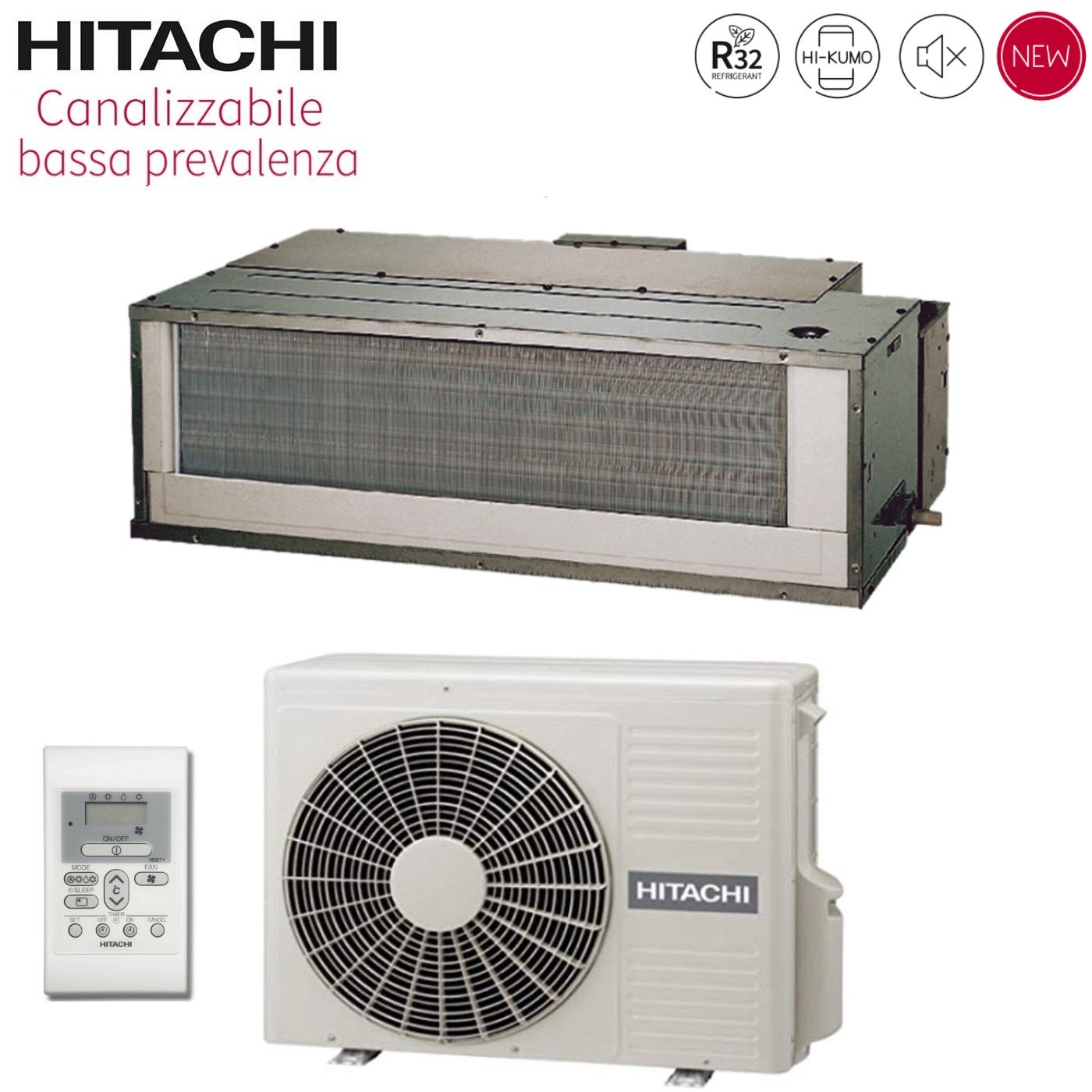 Climatizzatore Condizionatore Hitachi Inverter Canalizzato Bassa Prevalenza 12000 Btu RAD-35RPE R-32 Wi-Fi Optional con Comando a Parete - Novità