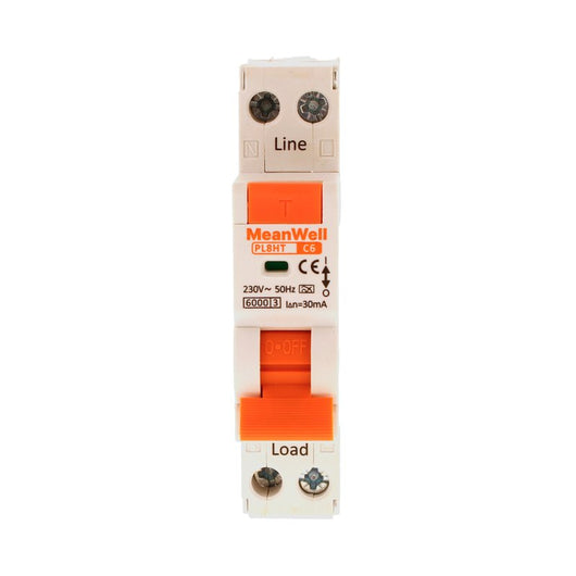 MeanWell RCBO Interruttore Magnetotermico Differenziale Tipo A Curva C 1P+N 1M 6000A 30mA C6A AC 230V IP20 IEC61009-1