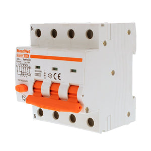 MeanWell RCBO Interruttore Magnetotermico Differenziale Tipo AC Curva C 3P+N 4M 6000A 300mA C25A AC 400V IP20 IEC61009-1